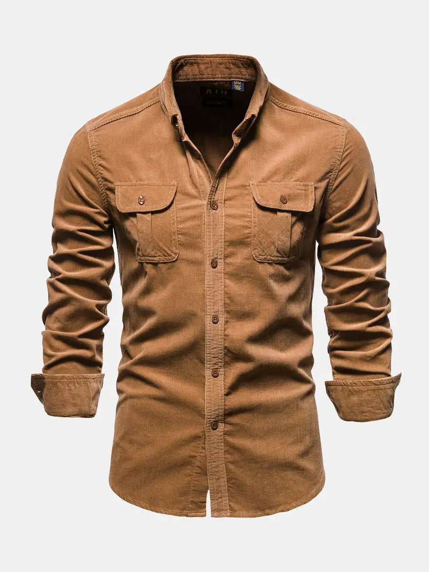 Corduroy Button-Up Long Sleeve Shirt